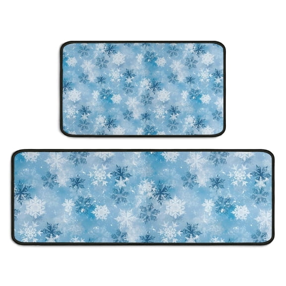 Light Blue Christmas Snowflake Pattern Kitchen Rugs Sets Of 2,Anti Fatigue Kitchen Mat Rugs Non Slip Washable,Decorative Kitchen Floor Mats for Kitchen,Sink,Laundry,17"X30"+17"X47"