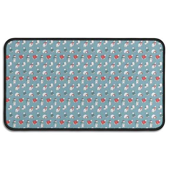 Light Blue Christmas Snowman Pattern Door Rugs,Washable Non Slip Door Mats Indoor,Decorative Door Mats,Entry Mat Indoor for Entrance,Bedroom,Kitchen,Bathroom,30"x17"