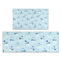 Light Blue Christmas Snowman Pattern Kitchen Rugs Sets Of 2,Anti Fatigue Kitchen Mat Rugs Non Slip Washable,Decorative Kitchen Floor Mats for Kitchen,Sink,Laundry,17"x30" 17"x47"