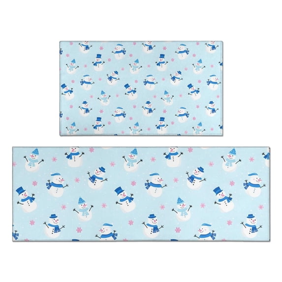 Light Blue Christmas Snowman Pattern Kitchen Rugs Sets Of 2,Anti Fatigue Kitchen Mat Rugs Non Slip Washable,Decorative Kitchen Floor Mats for Kitchen,Sink,Laundry,17"x30"+17"x47"