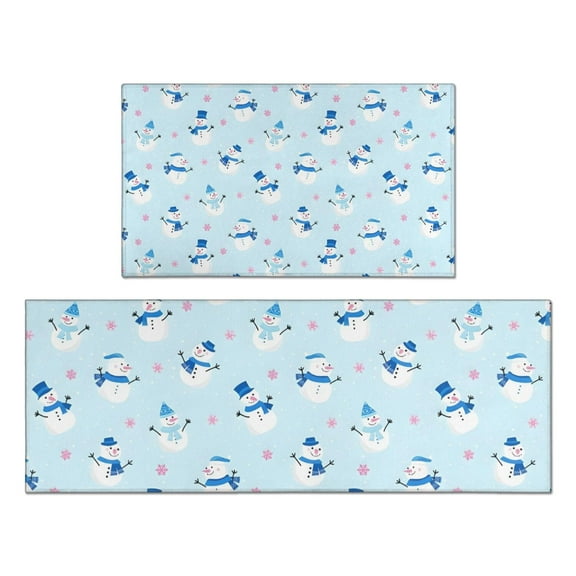 Light Blue Christmas Snowman Pattern Kitchen Rugs Sets Of 2,Anti Fatigue Kitchen Mat Rugs Non Slip Washable,Decorative Kitchen Floor Mats for Kitchen,Sink,Laundry,17"x30"+17"x47"