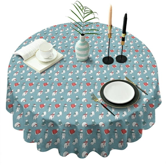 Light Blue Christmas Snowman Pattern Round Tablecloth 60"x60",Wrinkle Wipeable Table Cloth for Kitchen Dining Room Picnic Patio Party