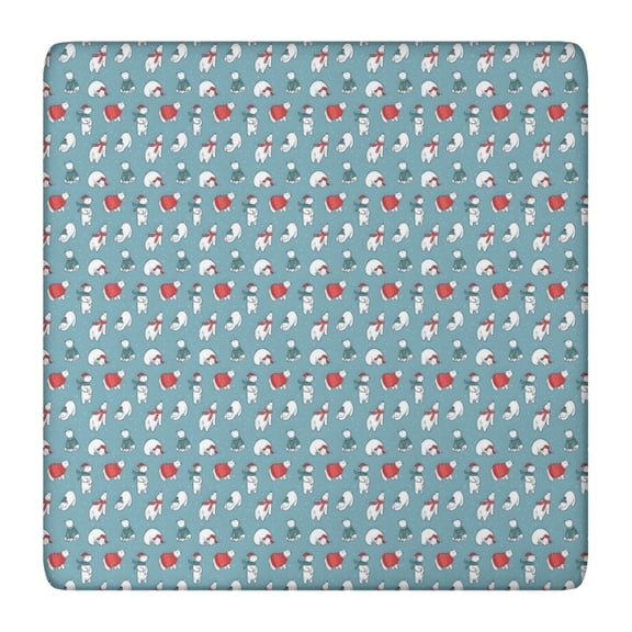 Light Blue Christmas Snowman Pattern Square Fitted Tablecloth with Elastic Edge,Square Table Cover,Washable Elastic Table Cover for Home Kitchen Party Decor 36"x36"