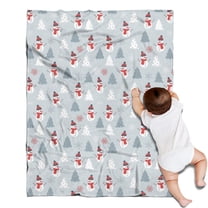 Light Blue Christmas Snowman and Tree Pattern Blanket,Comfortable Soft Flannel Throw Blanket,All Season,Warm Lightweight Blankets for Sofa Bed Couch Living Room Chair,30"x40"