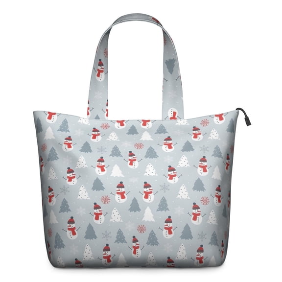 Light Blue Christmas Snowman and Tree Pattern Travel Tote Bags for Women Carry On,Large Weekender Bags for Women Travel,Multi Functional Duffle Bag for Work,Shopping,Sports