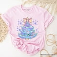 thumbnail image 1 of Light Blue Christmas Tree Bow T-Shirt, Coquette Colorful Holiday Tee, 1 of 8