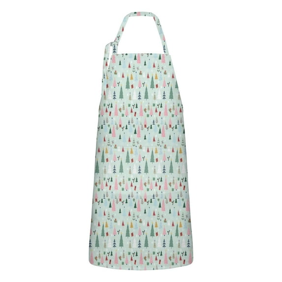 Light Blue Christmas Tree Apron-Garden Aprons for Women with Pockets-Cotton Linen Waterproof Kitchen Cooking Gardening Aprons Adjustable for Kitchen,Cooking,BBQ and Salon 32"x27"