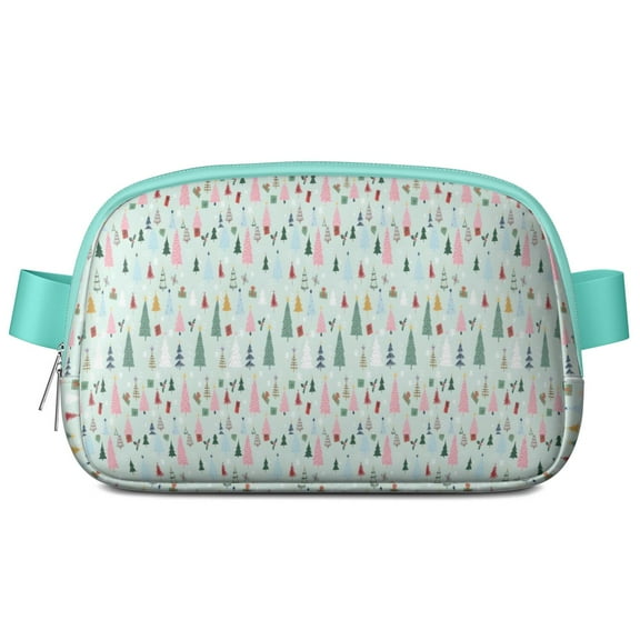 Light Blue Christmas Tree Pattern Cute Fanny Packs for Women,Travel Waterproof Crossbody Fanny Bags Waist Purse for Women Anti Theft Adjustable Strap for Running Travel Cycling