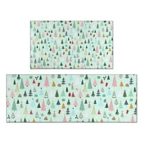 Light Blue Christmas Tree Pattern Kitchen Rugs Sets Of 2,Anti Fatigue Kitchen Mat Rugs Non Slip Washable,Decorative Kitchen Floor Mats for Kitchen,Sink,Laundry,17"x30" 17"x47"