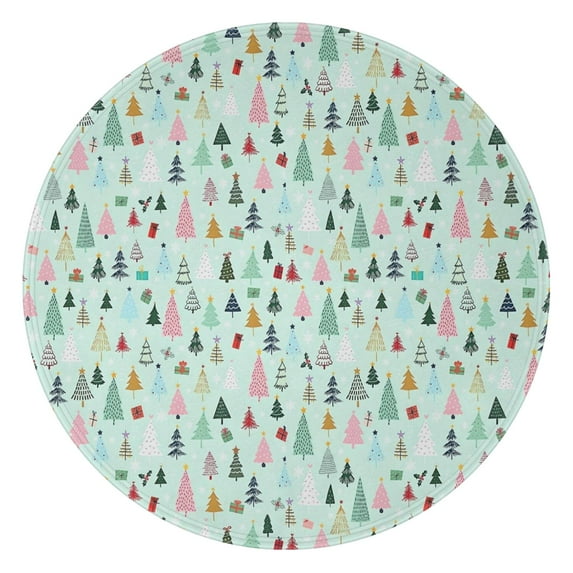 Light Blue Christmas Tree Pattern Round Blanket,Comfortable Soft Flannel Throw Blanket,All Season,Warm Lightweight Blankets for Sofa Bed Couch Living Room Chair 47"x47"