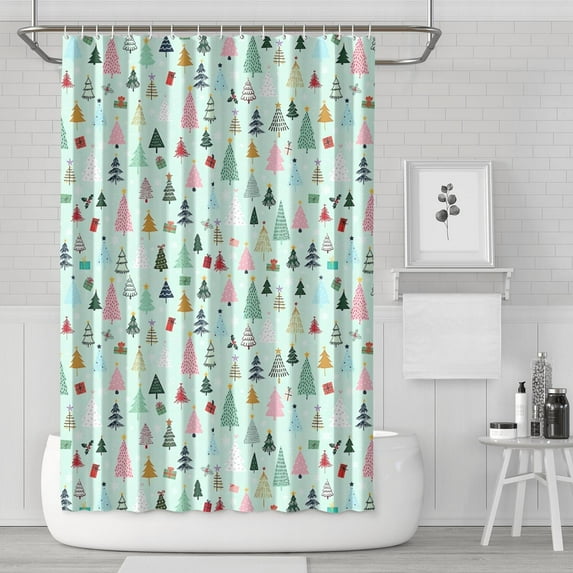 Light Blue Christmas Tree Pattern Shower Curtain 72"x72" ,Bathroom Decorative Shower Curtains Set with 12 Hooks,Modern Waterproof Washable Shower Curtain