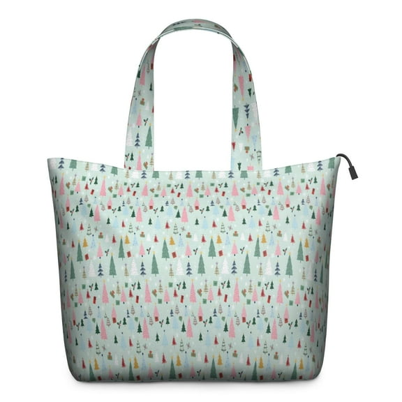 Light Blue Christmas Tree Pattern Travel Tote Bags for Women Carry On,Large Weekender Bags for Women Travel,Multi Functional Duffle Bag for Work,Shopping,Sports