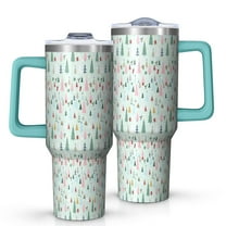 Light Blue Christmas Tree Pattern Tumbler with Handle and Lid,40oz Double Wall Vacuum Insulated Tumbler,Cups Gift for Women and Men