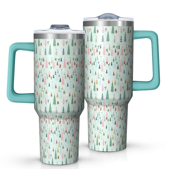 Light Blue Christmas Tree Pattern Tumbler with Handle and Lid,40oz Double Wall Vacuum Insulated Tumbler,Cups Gift for Women and Men
