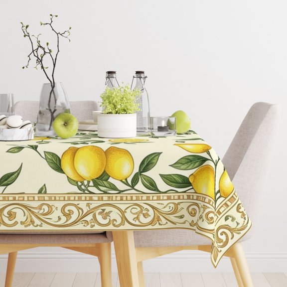 Light Blue Citrus Lemon Printed Table Cover, Summer Dining Cloth, Stain Resistant Durable Cover for Daily Summer Holiday Patio Parties