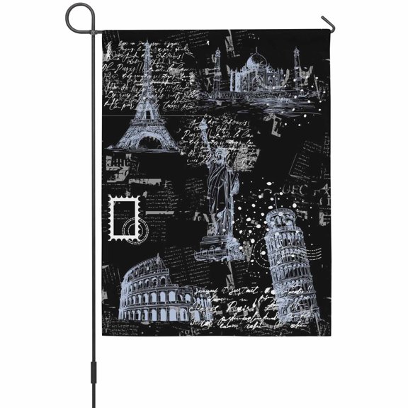 Light Blue City Garden Flags For Outdoor, Modern Blue Architecture Black Small Double Side Yard Flags Weather Proof Garden Decor for Lawn Outside Holiday 12 x 18 Inches