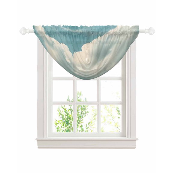 Light Blue Cloudy Sky Sheer Waterfall Valance Curtains for Window, Modern Retro Clouds Scenery Rod Pocket Sheer Topper Swag Curtains for Living Room, Kitchen 38.5"W x 47.2"L, 1 Panel
