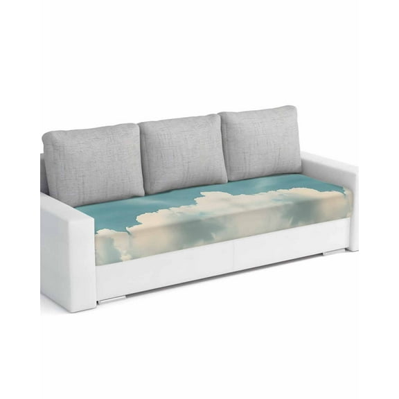 Light Blue Cloudy Sky Sofa Couch Cushion Covers Washable, Removable Stretchable Sectional Couch Covers, Modern Retro Clouds Scenery Slipcovers for L & T Shape Sofa Furniture Protector L Size 1 pc