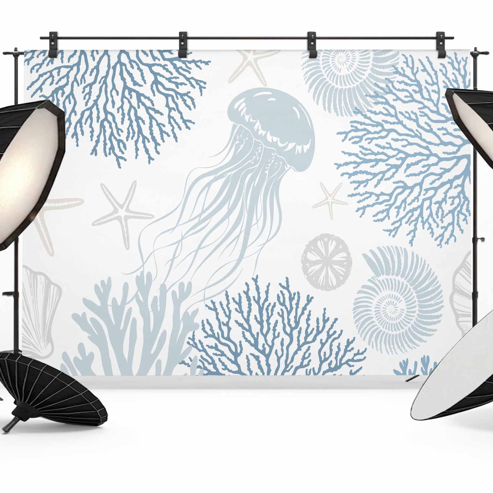 10x8ft photo backdrop, starfish coastal soft polyester... Light Blue Coastal Backdrop for Photography,Fabric Photo Background ...