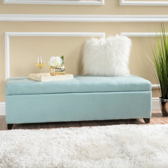 Light Blue Upholstered - Storage Bench for Board Games - Bedroom Setting - Enjoy Gaming Anytime