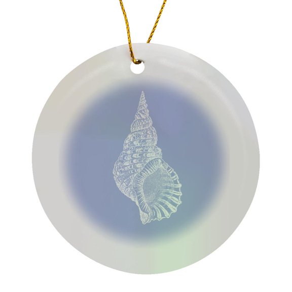 3drose, Light Blue Conical Seashell Print Beach Sea Shell Spiral Illustration, Circle Porcelain Ornament