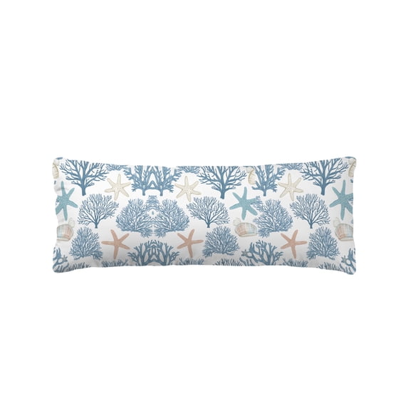 Light Blue Coral Coastal Long Body Pillow Cover 20x60 Inch, Summer Beach Starfish Shell Decorative Pillowcase with Zipper, Microfiber Pillow Protector, Soft Breathable Long Pillowcases for Women