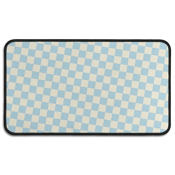 Light Blue and Cream Checkered Pattern Door Rugs,Washable Non Slip Door Mats Indoor,Decorative Door Mats,Entry Mat Indoor for Entrance,Bedroom,Kitchen,Bathroom,30"x17"