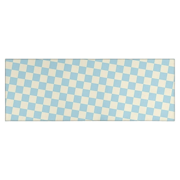 Light Blue and Cream Checkered Pattern Kitchen Rug Mat,Kitchen Runner Rugs Non Skid Washable,Decorative Kitchen Floor Mats for Kitchen,Sink,Laundry,17"X47"