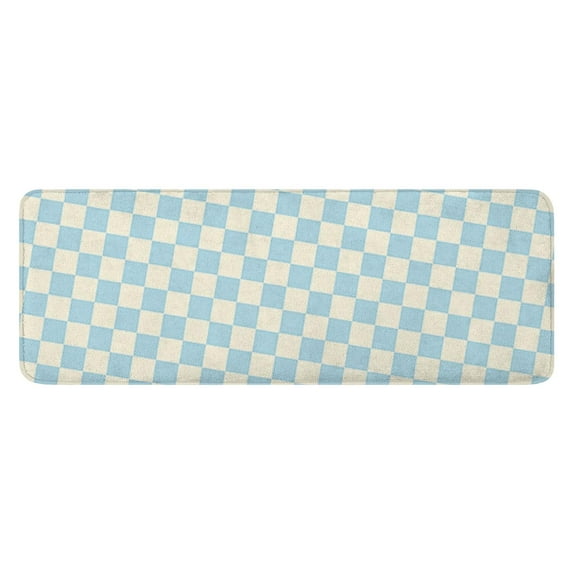Light Blue and Cream Checkered Pattern Kitchen Rug Mat,Kitchen Runner Rugs Non Skid Washable,Decorative Kitchen Floor Mats for Kitchen,Sink,Laundry,17"x47.2"