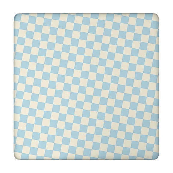 Light Blue and Cream Checkered Pattern Square Fitted Tablecloth with Elastic Edge,Square Table Cover,Washable Elastic Table Cover for Home Kitchen Party Decor 34"x34"