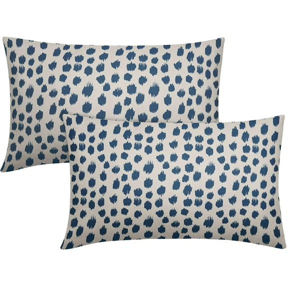 Light Blue Cream Pillow Covers 12x20 Set of 2 Boho Design Polka Dot Throw Pillows Modern Brush Strokes Print Decorative Outdoor Pillowcase Lumbar Cushion Cover Linen Pillow Case for Sofa Couch Bed
