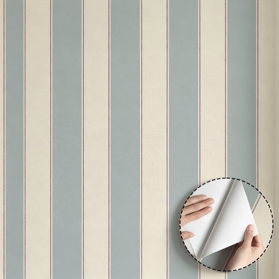 Light Blue Cream Striped Wallpaper Minimalist Aesthetic Modern Farmhouse Self Adhesive Removable Waterproof Home Decor for Living Room Bedroom Kitchen Cabinet Drawer Dorm Room 17.7 * 118 in