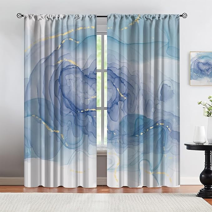 Light Blue Curtains Modernist Abstract Rendering Art Blackout Curtains ...