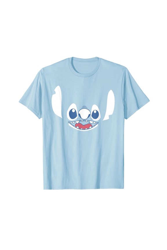 Light Blue Cute Cartoon Face T-Shirt for Fun and Playful Style