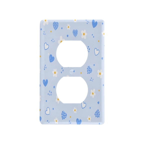Light Blue Cute Heart Decorative Wall Plate, Flame Retardant PC Plastic Light Switch & Outlet Cover with Mounting Screws Fits Duplex Outlets
