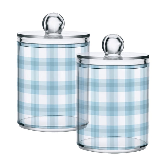Light Blue Cute Plaids Pattern Translucent Plastic Cans Storage Canisters with Lid Set of 2