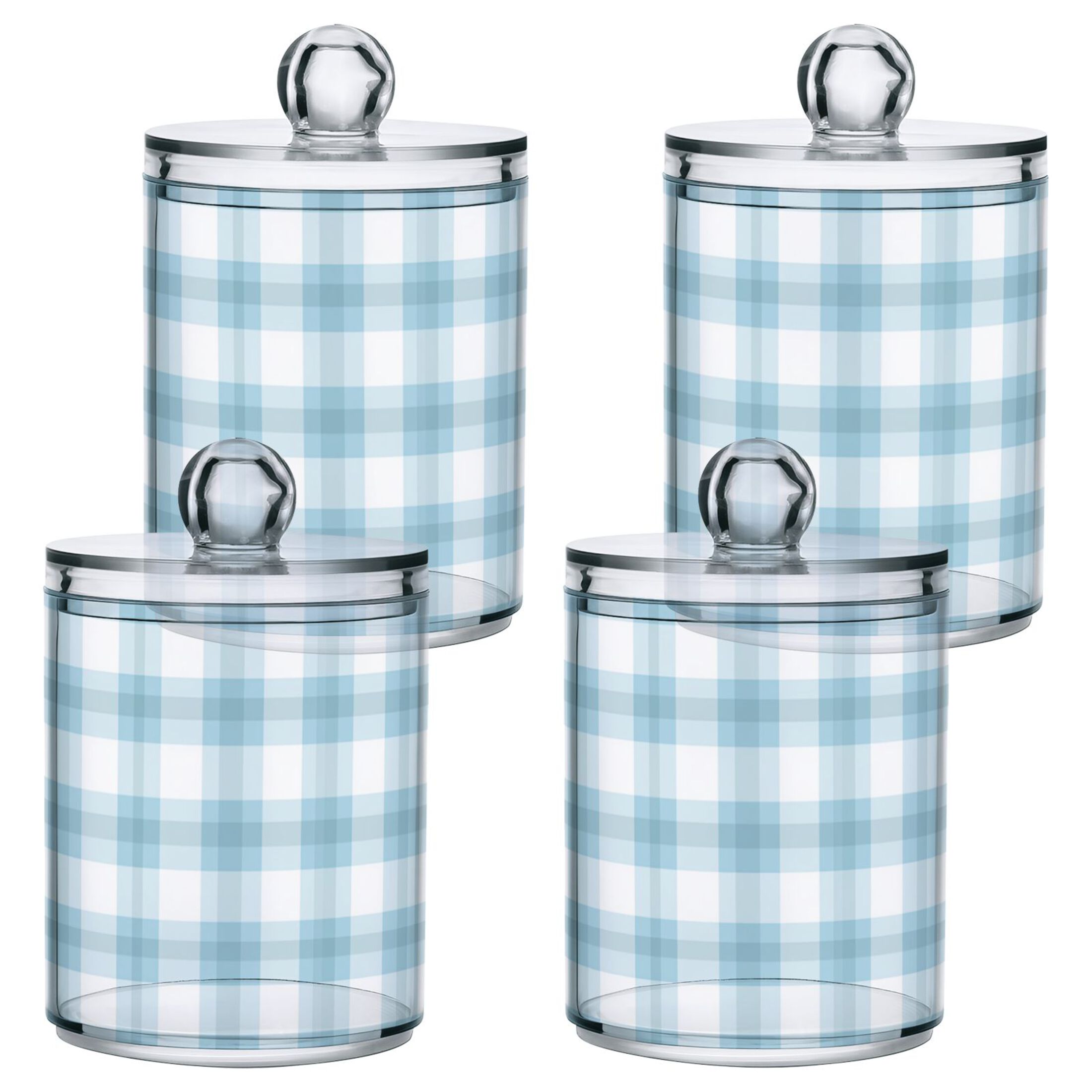 Light Blue Cute Plaids Pattern Translucent Plastic Cans Storage ...