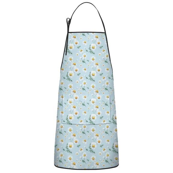 Light Blue Daisy Flower Pattern Apron-Garden Aprons for Women with Pockets-Cotton Linen Waterproof Kitchen Cooking Gardening Aprons Adjustable for Kitchen,Cooking,BBQ and Salon 33x27 Inch