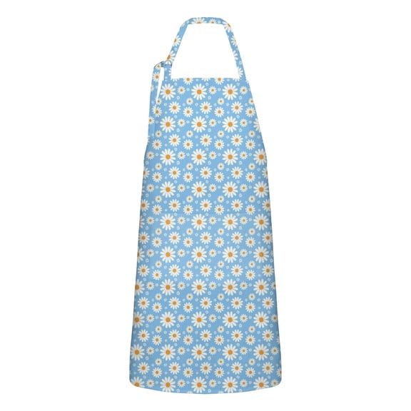 Light Blue Daisy Flower Pattern Apron-Garden Aprons for Women with Pockets-Cotton Linen Waterproof Kitchen Cooking Gardening Aprons Adjustable for Kitchen,Cooking,BBQ and Salon 33x27 Inch