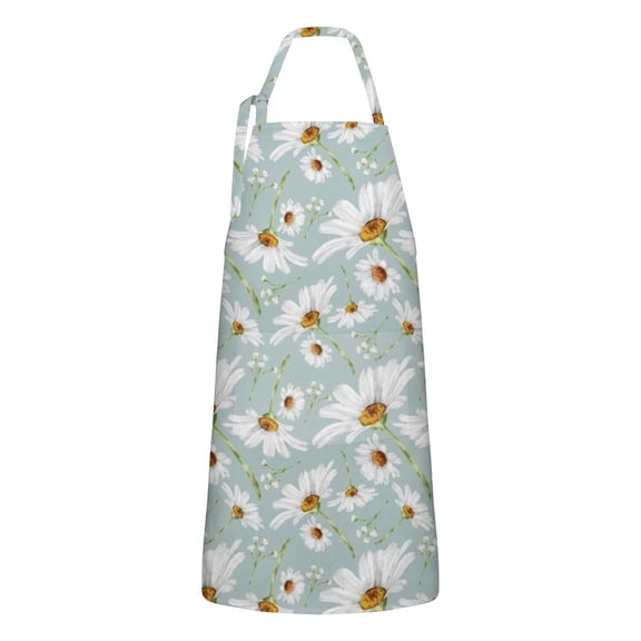 Light Blue Daisy Flower Pattern Apron-Garden Aprons for Women with Pockets-Cotton Linen Waterproof Kitchen Cooking Gardening Aprons Adjustable for Kitchen,Cooking,BBQ and Salon 33x27 Inch