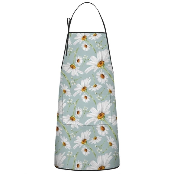 Light Blue Daisy Flower Pattern Apron-Garden Aprons for Women with Pockets-Cotton Linen Waterproof Kitchen Cooking Gardening Aprons Adjustable for Kitchen,Cooking,BBQ and Salon 33x27 Inch