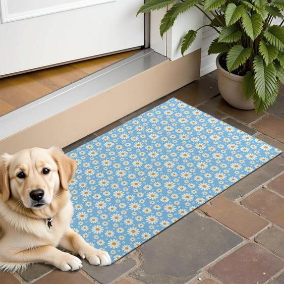 Light Blue Daisy Flower Pattern Door Rugs,Washable Non Slip Door Mats Indoor,Decorative Door Mats,Entry Mat Indoor for Entrance,Bedroom,Kitchen,Bathroom,16"x24"