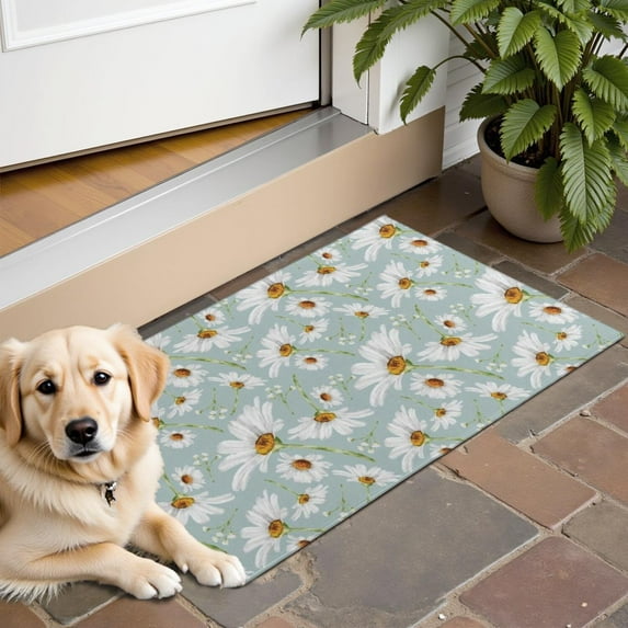 Light Blue Daisy Flower Pattern Door Rugs,Washable Non Slip Door Mats Indoor,Decorative Door Mats,Entry Mat Indoor for Entrance,Bedroom,Kitchen,Bathroom,16"x24"