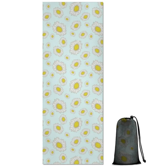 Light Blue Daisy Flower Pattern Hot Yoga Mat Towel Non Slip for Hot Yoga - Quick-Drying Yoga Mat Cover with 4 Corner Pockets with Travel Bag - Hot Yoga Towel Non Slip 70"x26"