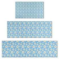 Light Blue Daisy Flower Pattern Kitchen Rugs Sets Of 3,Kitchen Runner Rugs Non Skid Washable,Decorative Kitchen Floor Mats for Kitchen,Sink,Laundry,17"x30"  17"x47"   17"x59"