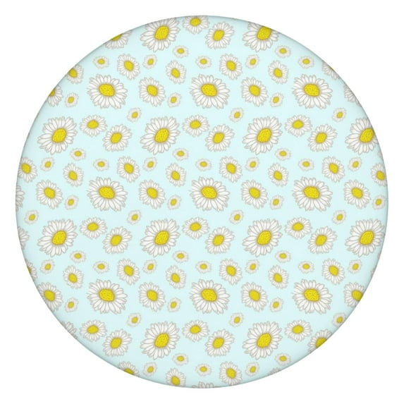 Light Blue Daisy Flower Pattern Round Fitted Tablecloth with Elastic Edge,Dining Table Cover Waterproof,Outdoor Round Tablecloth for Camping,Dining,Indoor and Outdoor
