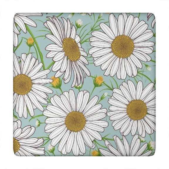 Light Blue Daisy Flower Pattern Square Fitted Tablecloth with Elastic Edge,Square Table Cover,Washable Elastic Table Cover for Home Kitchen Party Decor 34"x34"