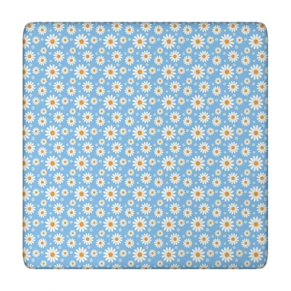 Light Blue Daisy Flower Pattern Square Fitted Tablecloth with Elastic Edge,Square Table Cover,Washable Elastic Table Cover for Home Kitchen Party Decor 34"x34"