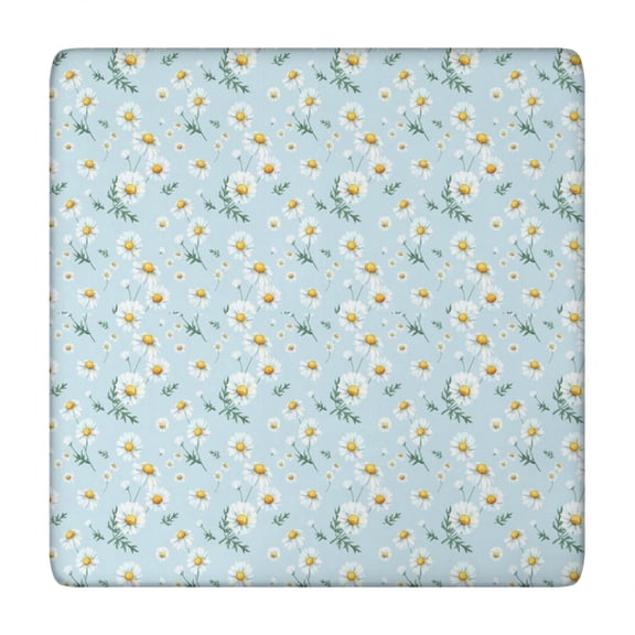 Light Blue Daisy Flower Pattern Square Fitted Tablecloth with Elastic Edge,Square Table Cover,Washable Elastic Table Cover for Home Kitchen Party Decor 34"x34"