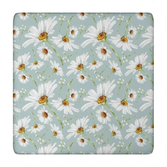 Light Blue Daisy Flower Pattern Square Fitted Tablecloth with Elastic Edge,Square Table Cover,Washable Elastic Table Cover for Home Kitchen Party Decor 34"x34"